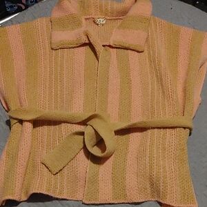 POL Pink and Tan Striped Sleeveless Cardigan Sz Lg